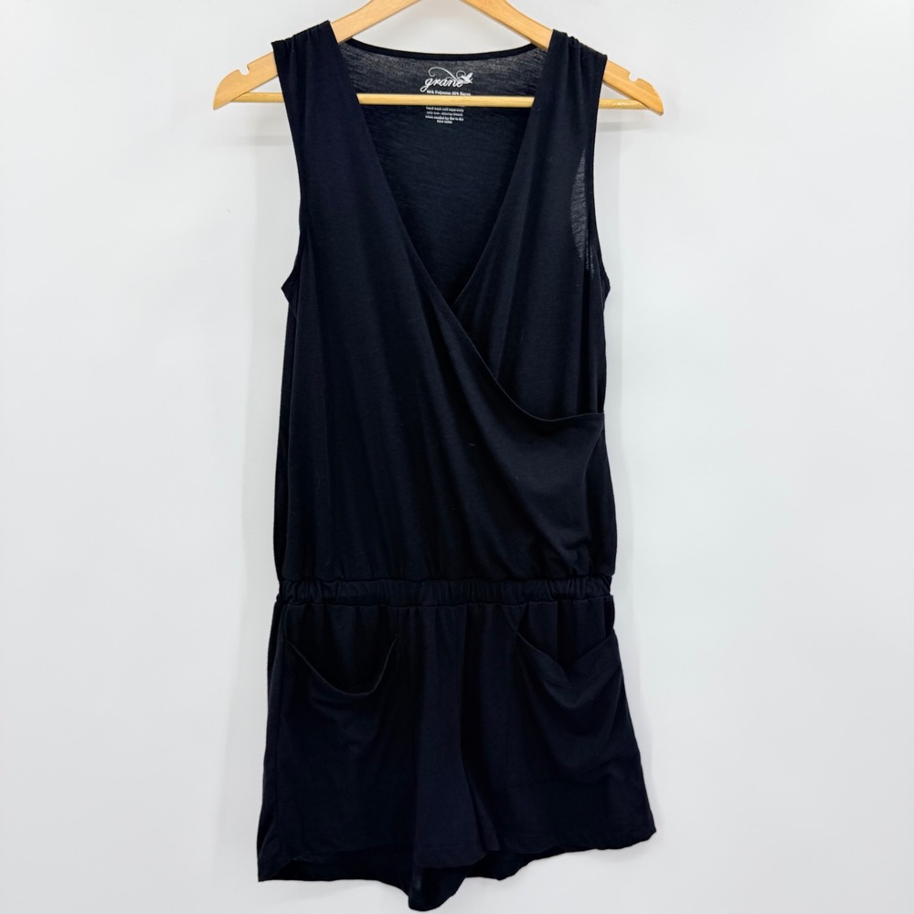 Grane Womens Black Sleeveless‎ Surplice V-Neck Knit Romper Size Medium L26405